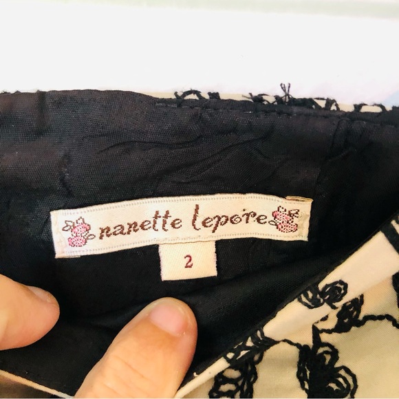 Nanette Lepore Coquette Skirt Women’s 2, Cream with Black Embroidery, Parisian - Picture 3 of 15